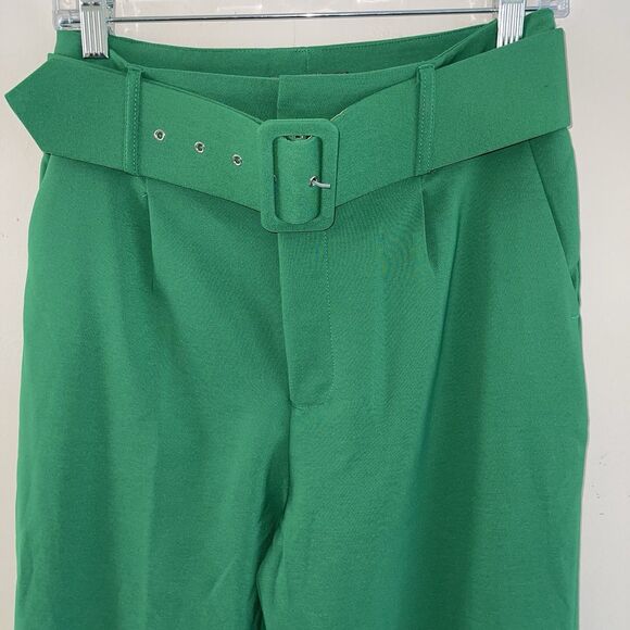 ACG Dress Pants Womens Size M Pleaded Belted High Waist Knit Green Tapered Leg - Picture 3 of 12